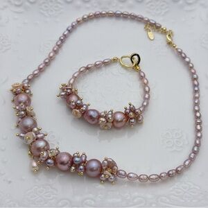26X45 Handmade Freshwater Baroque Pearl Flower Blossom Necklace Bracelet Set